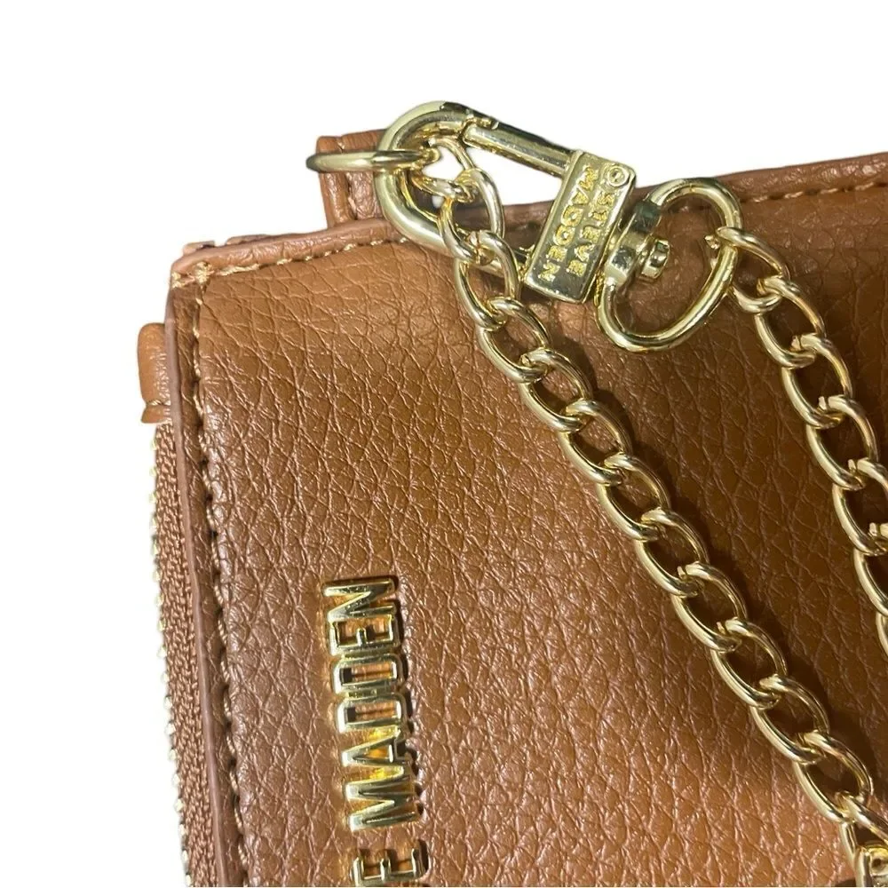 Steve Madden Tan Key & Card Holder with Gold Chain